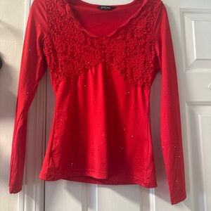 Chic Scarlet Lace Long Sleeve Tee